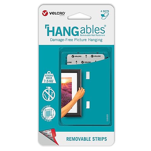 Velcro Merk   HANGables Hangstrips voor foto's, spiegels, wanddecoratie, wit, 4 strips, geschikt voor maximaal 7,5 kg/1 foto