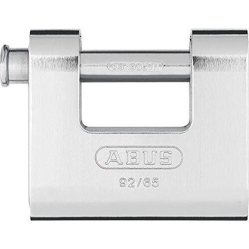 ABUS Monobloc hangslot 92/65 gl.-8511 gelijksluitend messing slot met stalen mantel voor automaten, rolroosters en nog veel meer met dikke bouten -veiligheidsniveau 7 zilver