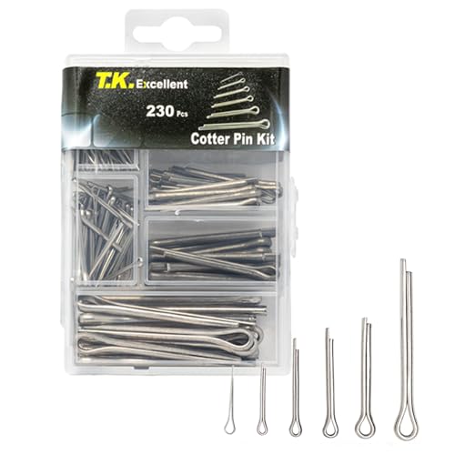 T.K.Excellent 230 stuks splinten assortiment roestvrij stalen splinten set, metalen splinten voor auto's en campers