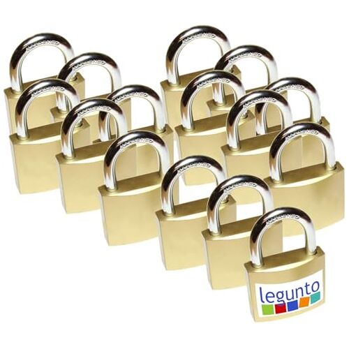 legunto ® 15 x gelijksluitend hangslot met sleutel. Zeer stevige, inbraakwerende hangslotenset van staal met 90 sleutels die op elk slot in de set passen hangslot, lockerslot, sleutelhangslot