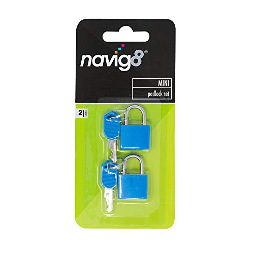 navig8 Mini hangslot Twin Pack Blauw Bagage- en reishangsloten met sleutels Kleine hangsloten voor koffers, bagage, gymkluis, tas, schooltassen 2 stuks