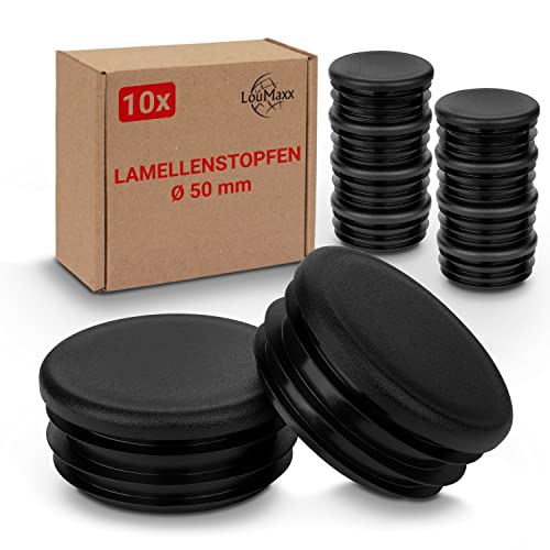 LouMaxx Lamellenstoppen 50 mm, buisstoppen zwart voor een buis van 50 mm, ronde hekpalen, doppen van robuust kunststof, set van 10 buisstoppen 50 mm voor perfecte bescherming