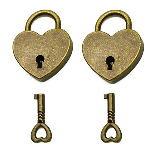 mciskin Vintage antieke stijl mini archaize hangsloten sleutelslot met sleutel,mini bronzen antiek hangslot-2 sets (hart)