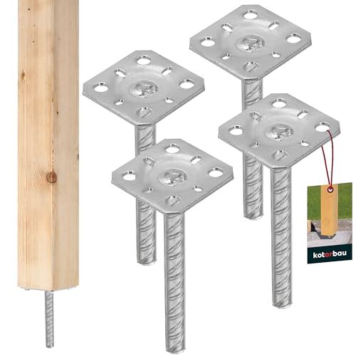 KOTARBAU ® 4 stuks paaldragers, 80 x 80 mm, thermisch verzinkt staal, betonanker voor palen, houten palen, paalschoenen, paalanker, hekpalen, metaal, vloervoet voor vierkante houten palen,