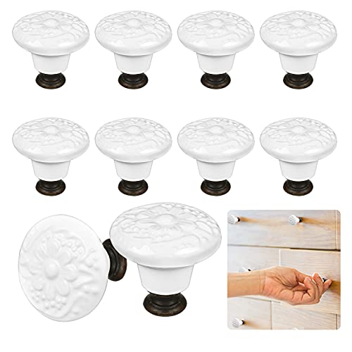 Charshiu Set deurknoppen voor kasten, 12 stuks, keramische deurknoppen, witte keramische knoppen, ladeknoppen met 2,5 cm, schroeven voor kastdeur, lade