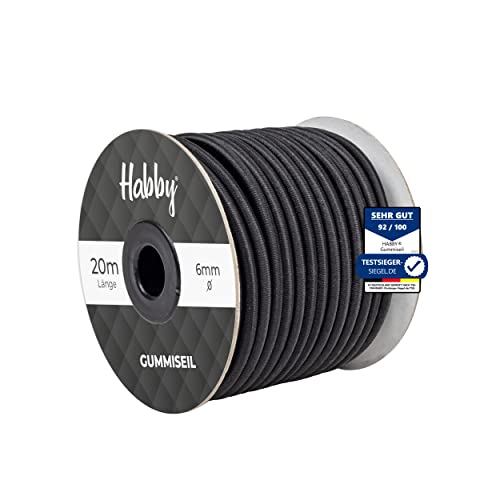 Habby Accessories Spanrubber voor dekzeilen, expandertouw, rubbertouw voor aanhangwagenzeil, zeiltouw, bungee-koord, spankabel, zeer elastisch touw, zwart, (20 m), Ø 6 mm