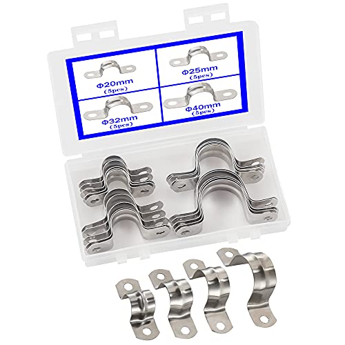 Rshuhx Buisklemmen 20 mm 25 mm 32 mm 40 mm 304 roestvrij staal U-buisklem 2-gat U-vormige buisklemmen zadelklem voor bevestigingsklem van de houder van waterpijp 20 stuks