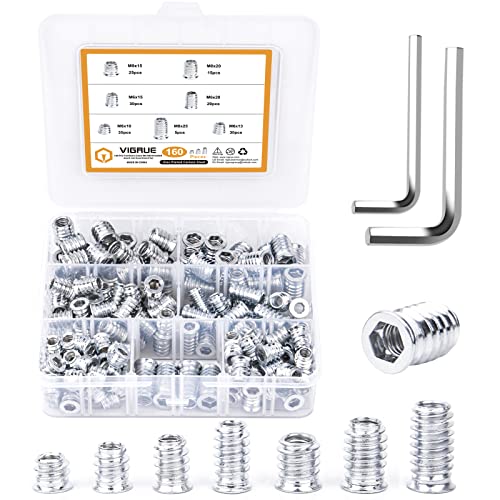 VIGRUE Inschroefmoeren M6 M8, schroefmoeren voor hout, inschroefmoffen, rampamoeren voor houten meubels, hex, binnenzeskantmoeren van verzinkt staal, met moersleutel