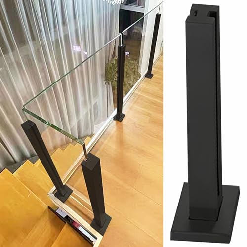 DAKAJA Glazen Balustrade Post Vierkante Glazen Balustrade Zwart, Indoor Gang Trap Glazen Paneel Systeem, 304 Roestvrijstalen Glazen Balustradekit, 90cm 100cm 110cm Hoog (Color : Black Mid Post, Size : H-