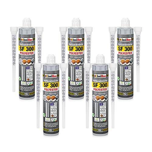 Isolbau SF 300 injectiemortel 5 x 300 ml montagemortel, 10 x statische mixers composietmortel voor beton, metselwerk, hout en staal