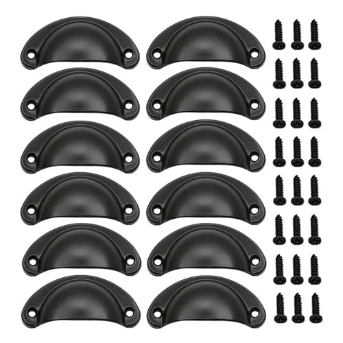 QIECNY 12 STUKS Retro Metalen Keuken Ladekast Deurklink En Meubelknoppen Handwerk Kast Antiek Messing Shell Handgrepen (Color : Black 12PCS)