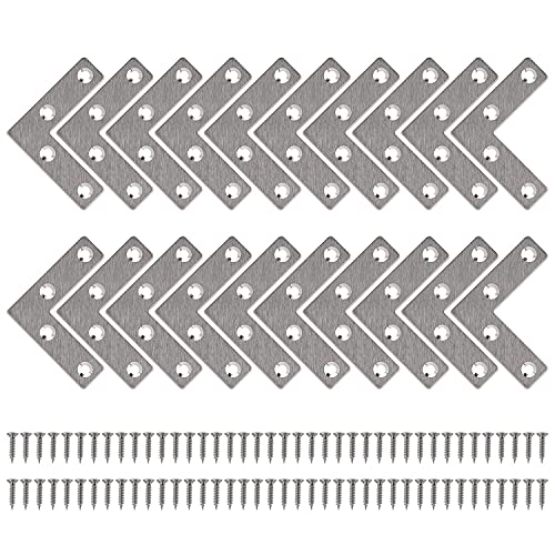 MengH-SHOP Hoekbeugels Platte Hoekbrace Rvs Platen Hoekbeugels met Schroeven voor Meubels Bureau Tafel Plank Reparatie 50 * 50 mm 20 Pack