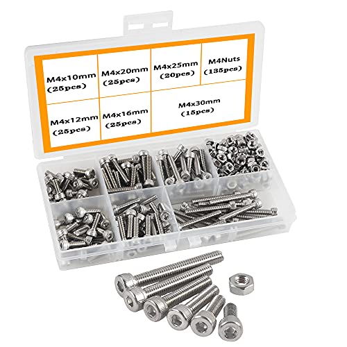 omyzam M4 RVS Schroeven,Schroeven,Zelfborende Schroeven Metaal,304 Roestvrij Staal Kit Hex Head Knop Socket Hoofd Kabel Bouten Schroeven Met Moeren Assortiment Bouten Moer