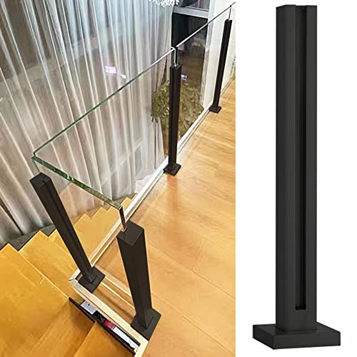 ZYFBD Balustrade vierkante glazen balustrade paal zwart, indoor gang trap glazen paneel systeem, 304 roestvrij staal glazen balustrade kit,