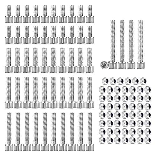 WJUAN 110 stuks schroeven set M5, schroeven en moeren van roestvrij staal 304, bevat 55 inbussleutels 10/20/30/40/55 mm en 55 moeren, schroeven voor mechanische onderdelen