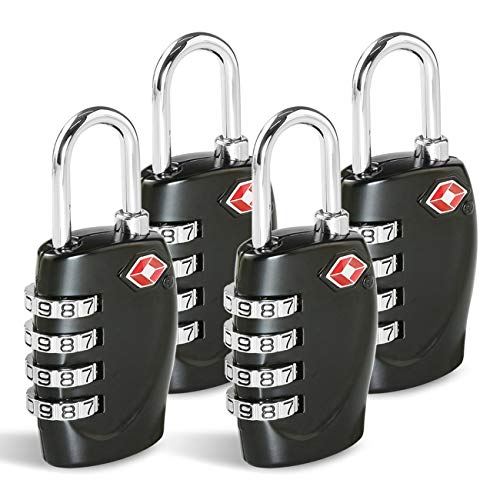 cfmour kofferslot TSA Goedgekeurde Bagage Sloten (1, 2, 3, 4, 6 Pack) 4-Wijzerplaat Combinatie Beveiliging Hangsloten voor Reizen Koffers Bagage Case Bag Code Lock Zwart