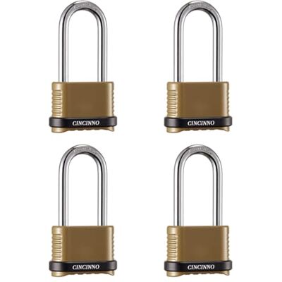 CINCINNO Heavy Duty combinatieslot, 4-cijferig combinatieslot met lange beugel, weerbestendig combinatiehangslot voor buitengebruik, 4 stuks CINCINNO Heavy Duty combinatieslot, 4-cijferig combinatieslot met lange beugel, weerbestendig combinatiehangslot voor buitengebruik, 4 stuks
