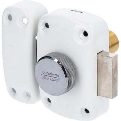 Vachette CYCLOP deurslot, knop/cilinder, wit, opening met binnenknop, buitensleutel cilinder Ø 23 mm, lengte 45 mm, 5 pennen anti-lockpicking 3 sleutels Vachette CYCLOP deurslot, knop/cilinder, wit, opening met binnenknop, buitensleutel cilinder Ø 23 mm, lengte 45 mm, 5 pennen anti-lockpicking 3 sleutels