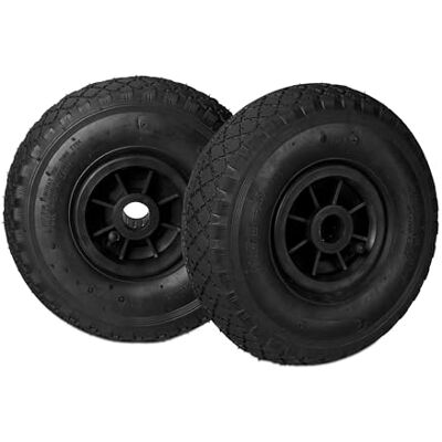 Relaxdays Set steekwagenwiel, 3,00-4, luchtbanden, reservewiel met kunststof velg, 260 x 85 mm, Ø as 25 mm, zwart, 2 stuks Relaxdays Set steekwagenwiel, 3,00-4, luchtbanden, reservewiel met kunststof velg, 260 x 85 mm, Ø as 25 mm, zwart, 2 stuks