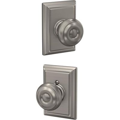 SCHLAGE F10 GEO 619 ADD Georgische deurknop met Addison Trim, Hall & Closet Passage Lock, Satijn Nikkel SCHLAGE F10 GEO 619 ADD Georgische deurknop met Addison Trim, Hall & Closet Passage Lock, Satijn Nikkel