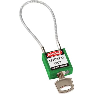Brady Compact kabelhangslot Lockout Tagout Beveiligingsslot Veiligheidshangslot met nylon behuizing en ommantelde stalen kabel Anders gecodeerd 32 mm x 35 mm x 16 mm Kabellengte 200 mm Brady Compact kabelhangslot Lockout Tagout Beveiligingsslot Veiligheidshangslot met nylon behuizing en ommantelde stalen kabel Anders gecodeerd 32 mm x 35 mm x 16 mm Kabellengte 200 mm