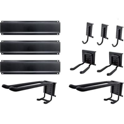 GALLUNOPTIMAL 36-delige set gereedschapshouders bestaande uit 3 stalen rails + 7 houders + 2 nylon klittenbandlussen en bevestigingsmateriaal plaatstaal zwart gelakt met rubberen houderarmen GALLUNOPTIMAL 36-delige set gereedschapshouders bestaande uit 3 stalen rails + 7 houders + 2 nylon klittenbandlussen en bevestigingsmateriaal plaatstaal zwart gelakt met rubberen houderarmen
