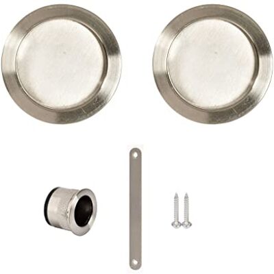 Yale Set van 2 ronde inbouwdeurgrepen voor schuifdeur, binnendiameter 48 mm, staal met geborstelde vernikkelde afwerking, geschikt voor houten deuren, inclusief vingertrekker, insteekdeksel, schroeven Yale Set van 2 ronde inbouwdeurgrepen voor schuifdeur, binnendiameter 48 mm, staal met geborstelde vernikkelde afwerking, geschikt voor houten deuren, inclusief vingertrekker, insteekdeksel, schroeven