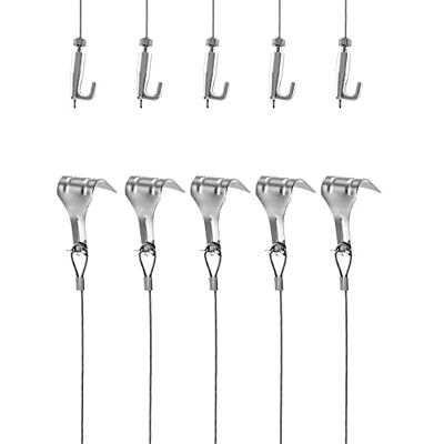 QWORK ® schilderij ophangdraad voor spiegel fotolijst foto's, 2 m x Φ1,5 mm staaldraad met verstelbare haak en vormhaak rail hook, draagvermogen 40 KG, 5 stuks QWORK ® schilderij ophangdraad voor spiegel fotolijst foto's, 2 m x Φ1,5 mm staaldraad met verstelbare haak en vormhaak rail hook, draagvermogen 40 KG, 5 stuks