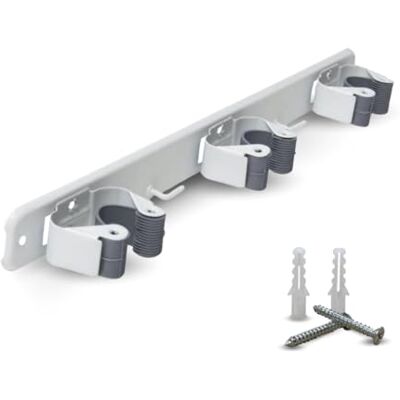 PARENCE .- Drievoudige schroefbare muurbeugel voor bezem en accessoires Bezemhaak 3 steunen + 2 haken 37cm PARENCE .- Drievoudige schroefbare muurbeugel voor bezem en accessoires Bezemhaak 3 steunen + 2 haken 37cm