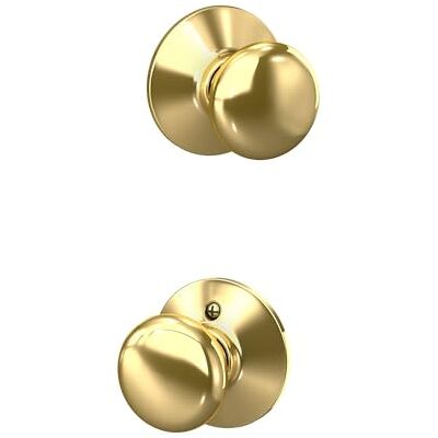 SCHLAGE F10 PLY 605 Plymouth deurknop, hal & kast doorgangsslot, helder messing SCHLAGE F10 PLY 605 Plymouth deurknop, hal & kast doorgangsslot, helder messing