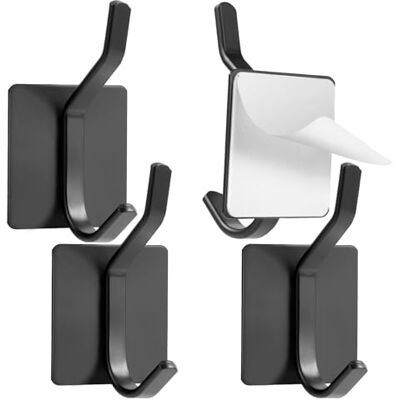 Vinabo Wandkleefhaken, 4 stuks, haken voor badjas, sterke dubbele kleefhaken voor kasten, deuren, muren, zonder boren, waterdicht, roestvrij (zwart) Vinabo Wandkleefhaken, 4 stuks, haken voor badjas, sterke dubbele kleefhaken voor kasten, deuren, muren, zonder boren, waterdicht, roestvrij (zwart)