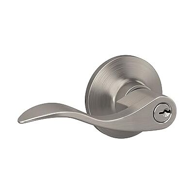 Lock Scout Wave Lever met ronde trim Keyed Entry Deurgreep, Satijn Nikkel Finish Lock Scout Wave Lever met ronde trim Keyed Entry Deurgreep, Satijn Nikkel Finish