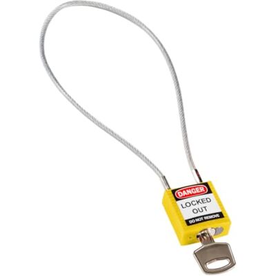 Brady Compact kabelhangslot Lockout Tagout Beveiligingsslot Veiligheidshangslot met nylon behuizing en ommantelde stalen kabel Anders gecodeerd 32 mm x 35 mm x 16 mm Kabellengte 400 mm, geel Brady Compact kabelhangslot Lockout Tagout Beveiligingsslot Veiligheidshangslot met nylon behuizing en ommantelde stalen kabel Anders gecodeerd 32 mm x 35 mm x 16 mm Kabellengte 400 mm, geel