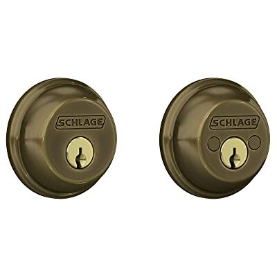 SCHLAGE B62N609 Deadbolt, 2 zijden met sleutel, antiek messing SCHLAGE B62N609 Deadbolt, 2 zijden met sleutel, antiek messing