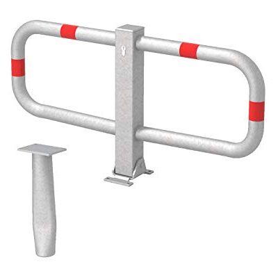 Alberts 770013 parkeerplaatsbeugel Stoppy I naar keuze in verschillende uitvoeringen om in beton te gieten, neerklapbaar thermisch verzinkt, met rode ringen 450 x 950 mm Alberts 770013 parkeerplaatsbeugel Stoppy I naar keuze in verschillende uitvoeringen om in beton te gieten, neerklapbaar thermisch verzinkt, met rode ringen 450 x 950 mm
