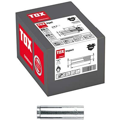 TOX Impact M8 x 30 mm, metalen pluggen voor zware bevestigingen in beton, lage boordiameter en korte verankeringsdiepte, eenvoudige montage, 100 stuks in doos, 02910004 TOX Impact M8 x 30 mm, metalen pluggen voor zware bevestigingen in beton, lage boordiameter en korte verankeringsdiepte, eenvoudige montage, 100 stuks in doos, 02910004