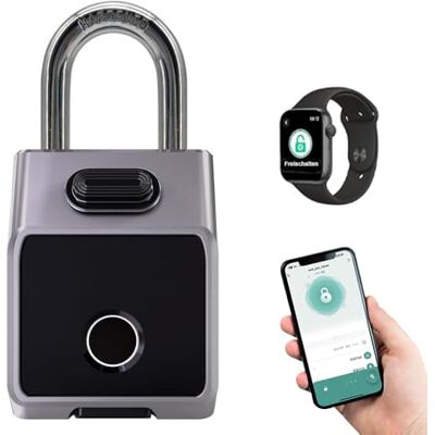 Rawrr Heavy Duty Smart hangslot, slot met digitale code, Bluetooth vingerafdrukhangslot, sleutelloos, hangslot, weerbestendig, voor fitnessstudio, kantoor, thuis, tuin, kast Rawrr Heavy Duty Smart hangslot, slot met digitale code, Bluetooth vingerafdrukhangslot, sleutelloos, hangslot, weerbestendig, voor fitnessstudio, kantoor, thuis, tuin, kast