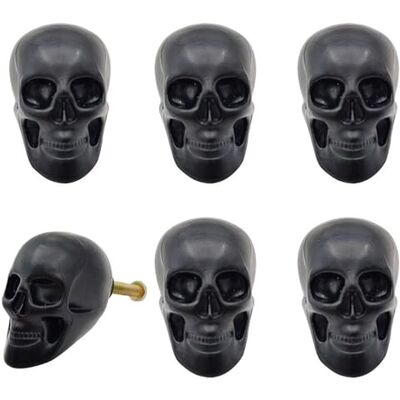 JfwuHap brandname Zwarte schedel skelet kasten knoppen, 6 stuks trekhandvat met één gat voor lade kasten boekenkasten dressoir kasten hardware meubeldecoratie Vivicap (A) JfwuHap brandname Zwarte schedel skelet kasten knoppen, 6 stuks trekhandvat met één gat voor lade kasten boekenkasten dressoir kasten hardware meubeldecoratie Vivicap (A)