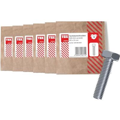 TOX zeskantboutenset (60-delig), verzinkt, DIN 933, bouten met volledige schroefdraad en lage kophoogte M5x20, M5x25, M5x30, M6x20, M6x25, M6x30 in milieuvriendelijke papieren verpakking, 09990915 TOX zeskantboutenset (60-delig), verzinkt, DIN 933, bouten met volledige schroefdraad en lage kophoogte M5x20, M5x25, M5x30, M6x20, M6x25, M6x30 in milieuvriendelijke papieren verpakking, 09990915