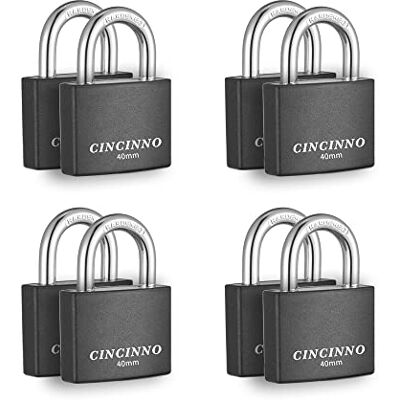 CINCINNO Bedekt aluminium hangslot met sleutel, 8 stuks 1-9/16 inch hangsloten met dezelfde sleutel, sleutelslot voor buitenshuis CINCINNO Bedekt aluminium hangslot met sleutel, 8 stuks 1-9/16 inch hangsloten met dezelfde sleutel, sleutelslot voor buitenshuis