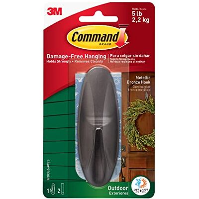 Command Grote designer metalen bronzen haak met plakstrips voor het veilig en schadevrij ophangen van kransen, borden en andere zware voorwerpen Command Grote designer metalen bronzen haak met plakstrips voor het veilig en schadevrij ophangen van kransen, borden en andere zware voorwerpen