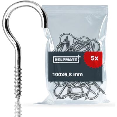 HELPMATE Waslijnhaken 100 x 6,8 x 29 x 24 mm – gegalvaniseerd staal – 5 stuks – robuuste schroefhaken voor bevestiging van waslijnen HELPMATE Waslijnhaken 100 x 6,8 x 29 x 24 mm – gegalvaniseerd staal – 5 stuks – robuuste schroefhaken voor bevestiging van waslijnen
