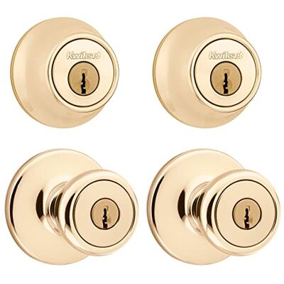 Kwikset Bright Brass Tylo knop ingang Lockset & Deadbolt 92420-031 Kwikset Bright Brass Tylo knop ingang Lockset & Deadbolt 92420-031