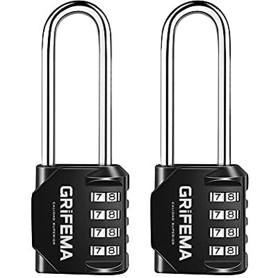 GRIFEMA GA1002 4-Cijferig Cijferslot, Combinatie Hangslot, voor School, Sportkluisje, Gereedschapskast, Gym Enz, 2 Stuks, Lang Beugel , Zwart GRIFEMA GA1002 4-Cijferig Cijferslot, Combinatie Hangslot, voor School, Sportkluisje, Gereedschapskast, Gym Enz, 2 Stuks, Lang Beugel , Zwart