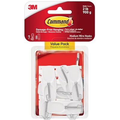 Command Draad-tuimelhaak, voordeelverpakking 7 haken (medium, wit), 8 plakstrips afneembare ophanghaak voor verschillende oppervlakken schadevrij ophangen Command Draad-tuimelhaak, voordeelverpakking 7 haken (medium, wit), 8 plakstrips afneembare ophanghaak voor verschillende oppervlakken schadevrij ophangen