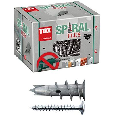 TOX Spiral Plus 37-2 gipsplaatpluggen + schroef met PH2-aandrijving, 35 mm, voor enkel- en tweelaagse gipsplaten + gipsvezelplaten, zonder voorboren in gipskarton, 50 stuks in doos, 068101021 TOX Spiral Plus 37-2 gipsplaatpluggen + schroef met PH2-aandrijving, 35 mm, voor enkel- en tweelaagse gipsplaten + gipsvezelplaten, zonder voorboren in gipskarton, 50 stuks in doos, 068101021