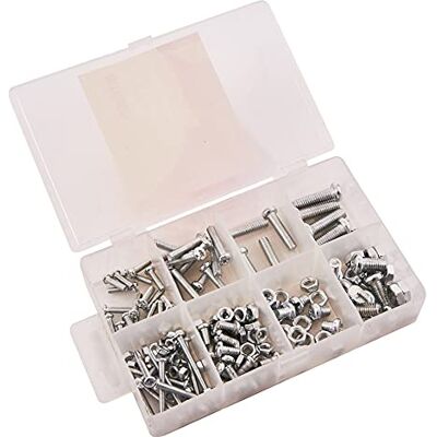 Amtech Set moeren en bouten doe-het-zelf thuis, veilige bevestiging voor hout, metaal, stompen en meer, eenvoudig te gebruiken, inclusief handige opbergdoos (150 stuks) Amtech Set moeren en bouten doe-het-zelf thuis, veilige bevestiging voor hout, metaal, stompen en meer, eenvoudig te gebruiken, inclusief handige opbergdoos (150 stuks)