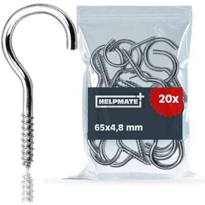 HELPMATE – Zilveren waslijn-haken 65x4,8x22x18 mm – 20 stuks Verzinkt staal – robuuste schroefhaken voor het bevestigen van waslijnen HELPMATE – Zilveren waslijn-haken 65x4,8x22x18 mm – 20 stuks Verzinkt staal – robuuste schroefhaken voor het bevestigen van waslijnen