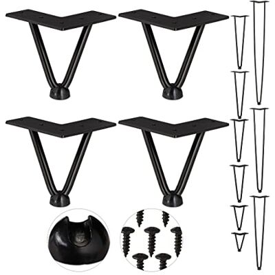 Relaxdays hairpin poten, 4 stuks, 2 stutten, metaal, haarspeld tafelpoten voor kruk, tafel & kast, 10 cm hoog, zwart Relaxdays hairpin poten, 4 stuks, 2 stutten, metaal, haarspeld tafelpoten voor kruk, tafel & kast, 10 cm hoog, zwart