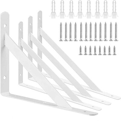 AConnet 4 stuks 25 cm plankbeugels voor zwaar gebruik, witte L-beugels voor planken, driehoekige metalen planken, beugel, wandgemonteerde plankdrager van (250 x 160 mm) AConnet 4 stuks 25 cm plankbeugels voor zwaar gebruik, witte L-beugels voor planken, driehoekige metalen planken, beugel, wandgemonteerde plankdrager van (250 x 160 mm)